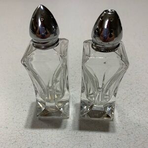 Salt & Pepper Square Cut Crystal Shakers Vintage 1950'S Made In West Germany
